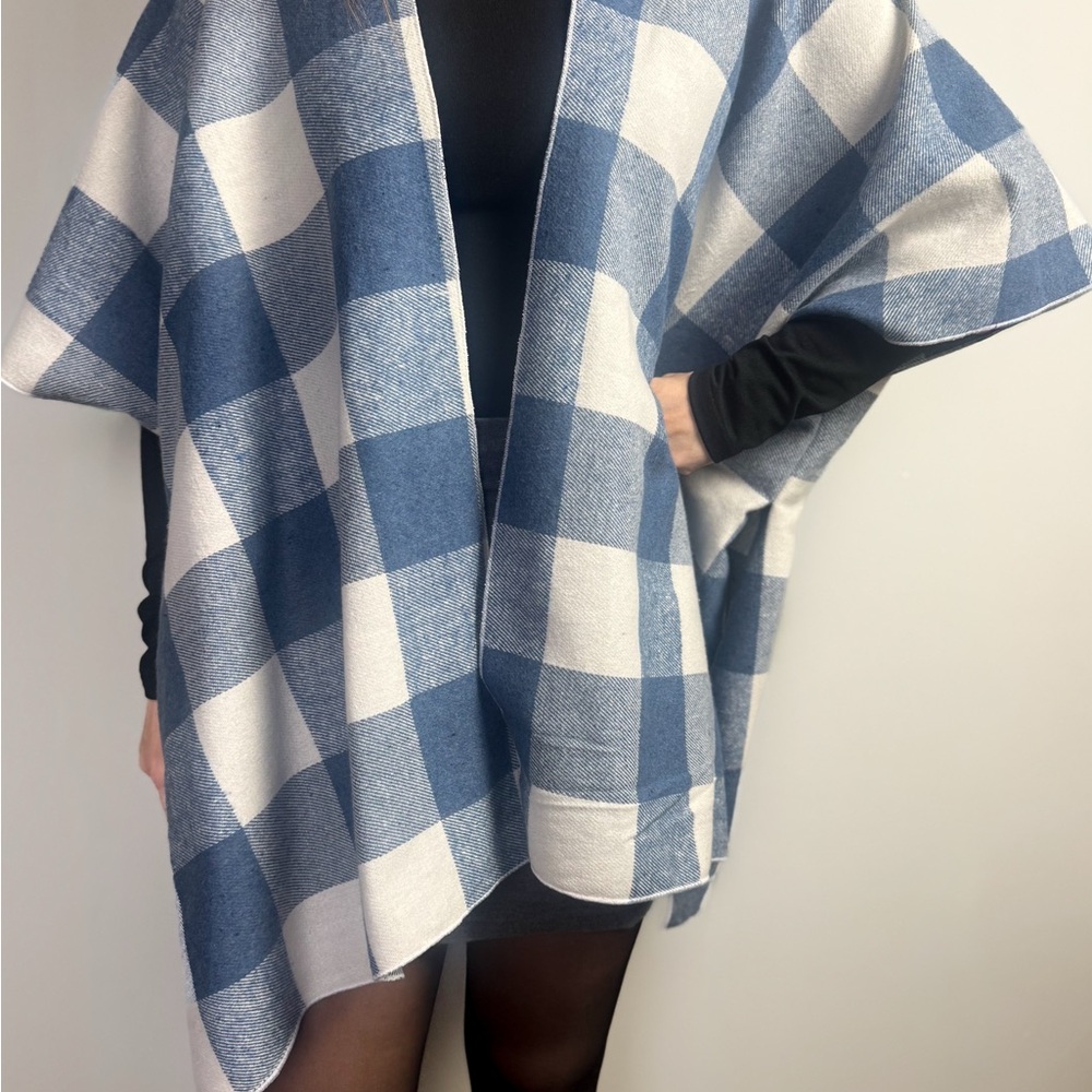 Handmade Blue and White Plaid Shawl